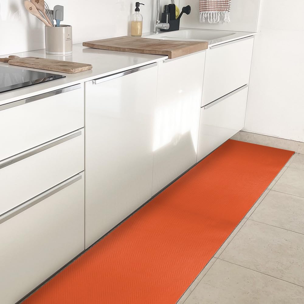 OLIVO.shop | Rollo Multi Alfombra de cocina de PVC por metros, antideslizante y lavable, naranja (50 x 200 cm)