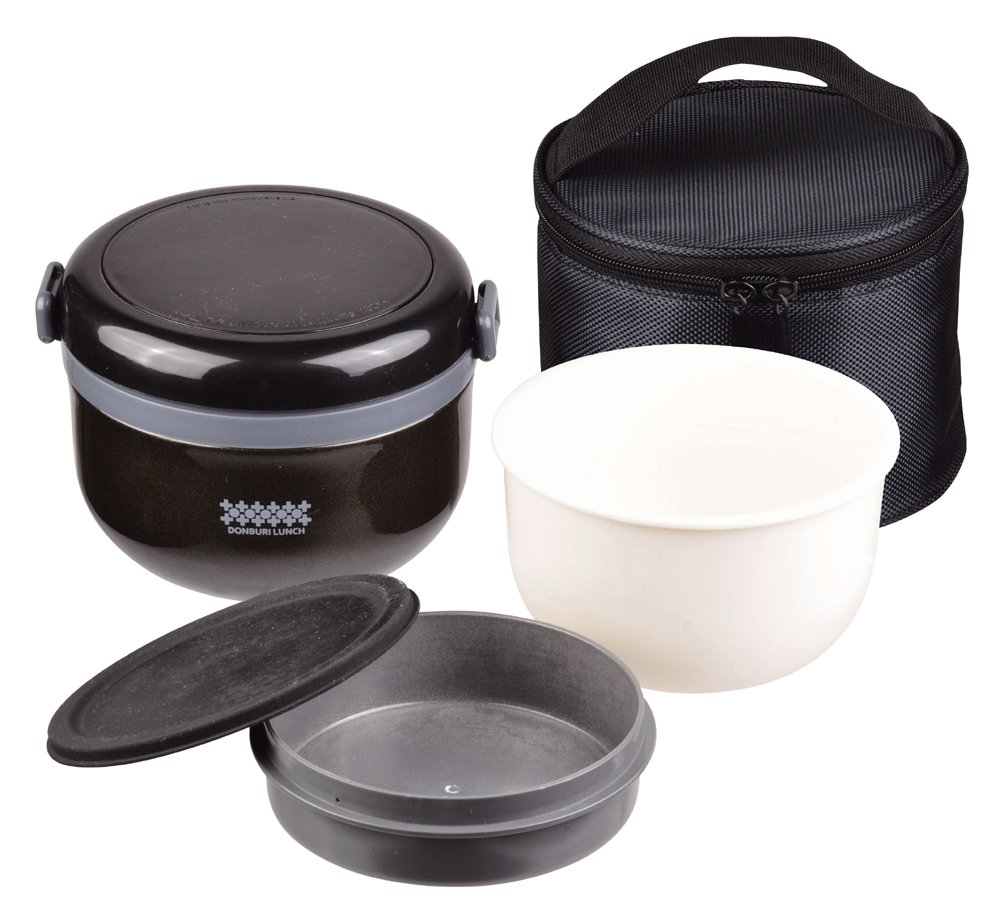Pearl Metal HB-262 Insulated Bento Box, 14.5 fl oz (420 ml), Rice Bowl, Approx. 2 Cups, Includes Bag, Bowl, Lunch, Black