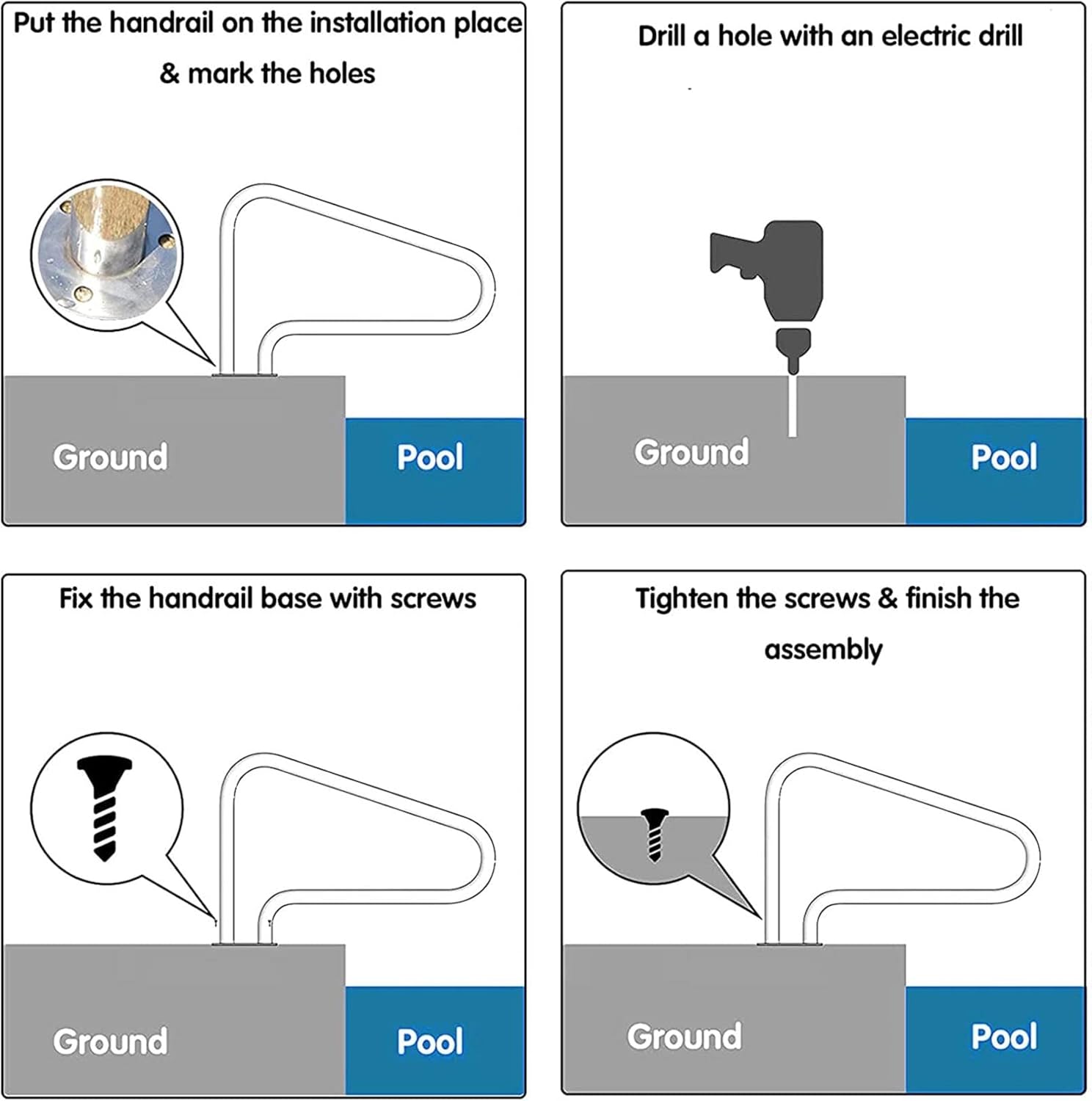 Sturdy Pool Safety Handrails Pool Handrails Swimming Pool Grab Rail with 4ft Blue Anti-uv Grip Cover 330lbs Load Capacity Pool Handrails Rustproof Pool Stair Railing Ergonomics Cur