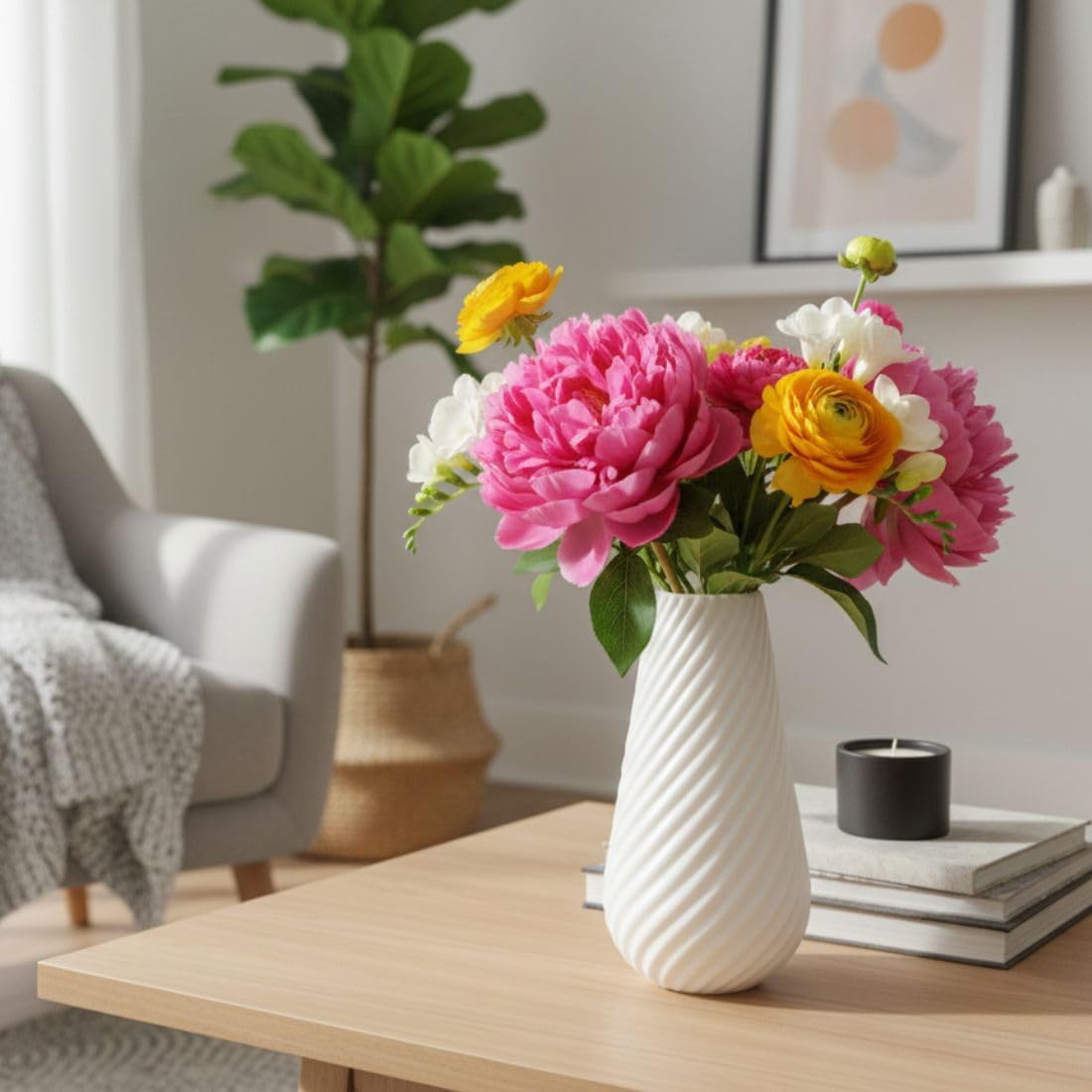 Home Décor Premium Plastic Decorative Flower Vase for Home Office Decor Flower Pot for Living Room Pack of 1 - White