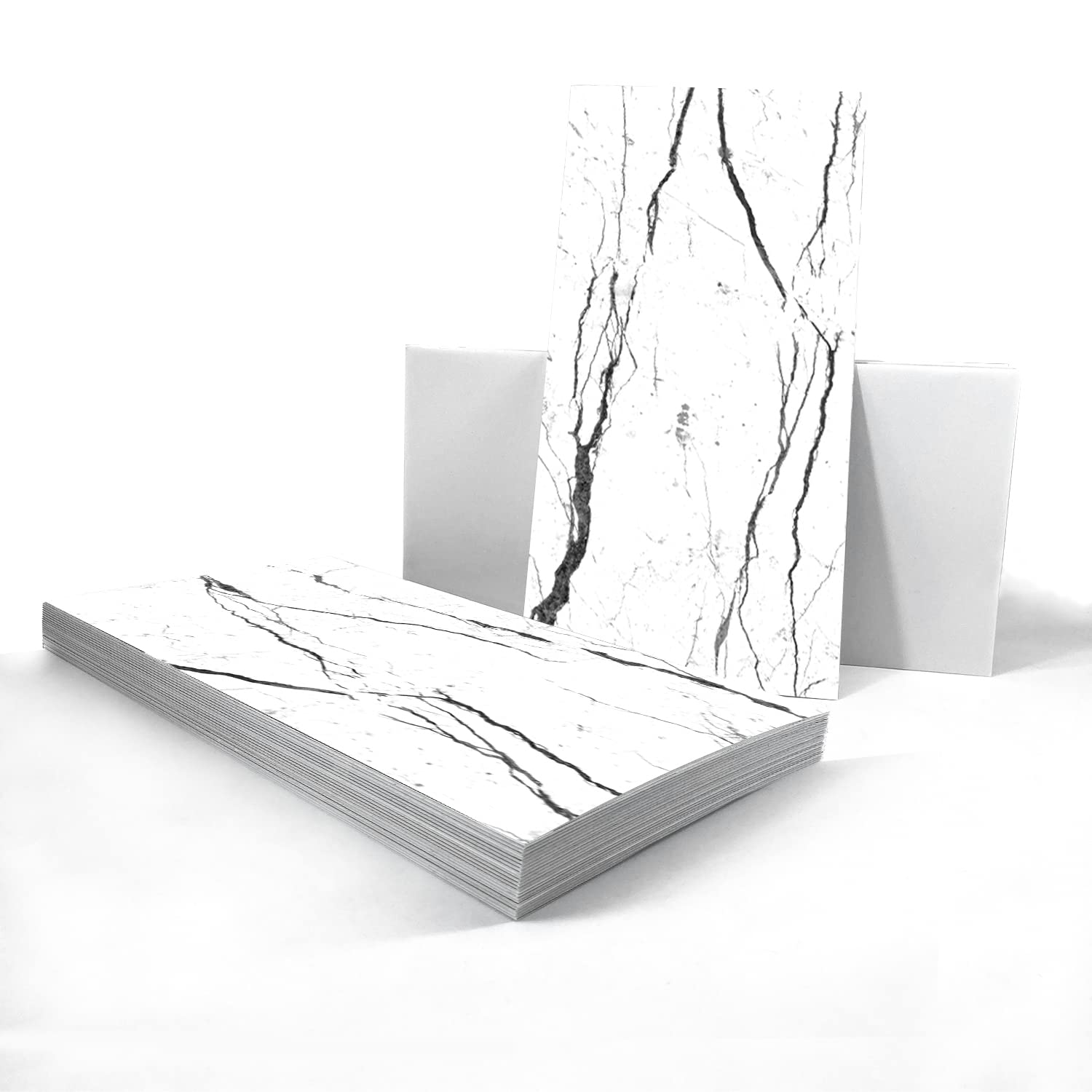 Alwayspon Vinyl Floor Wall Tile Sticker, Non-slip Sticky Back Tile Decals for Kitchen Bathroom Self-adhesive Peel and Stick PVC Floor Sticker DIY, White Marble, 30cmX15cmX4Pcs Set