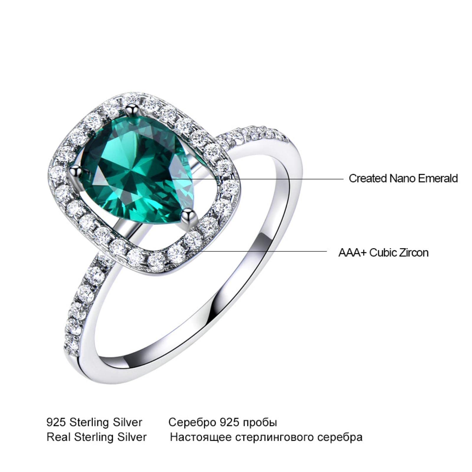Real 925 Joyería De Plata Esterlina Creada Nano Esmeralda Anillos De Gota De Agua Mejores Regalos De Compromiso para Mujeres Joyería Fina