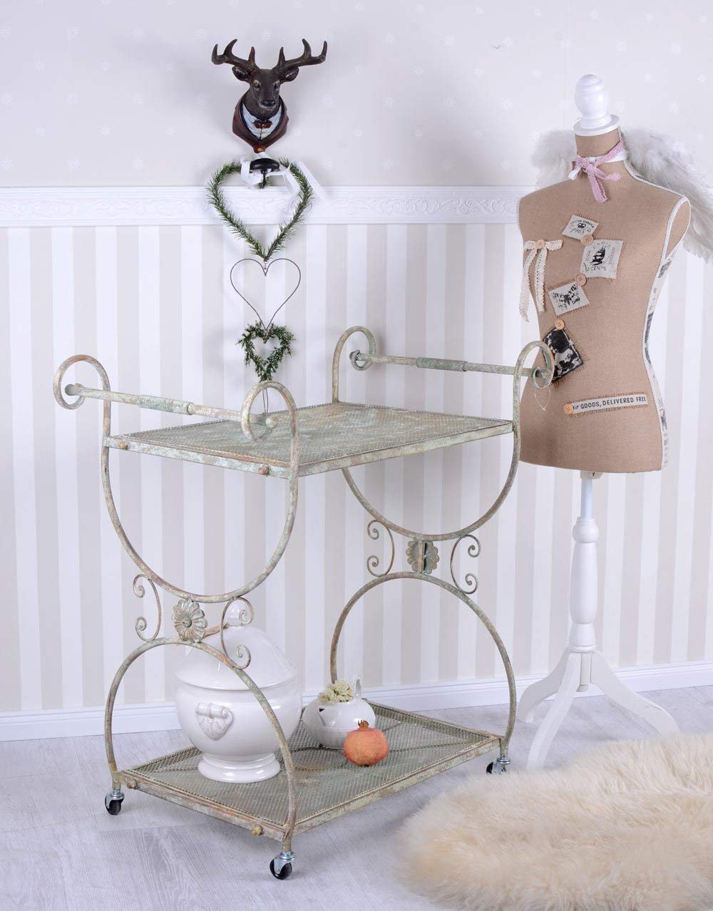 Wózek piętrowy stolik kawowy Shabby Chic stół do serwowania koła wózek barowy wózek kuchenny aja092 Palazzo Exclusiv
