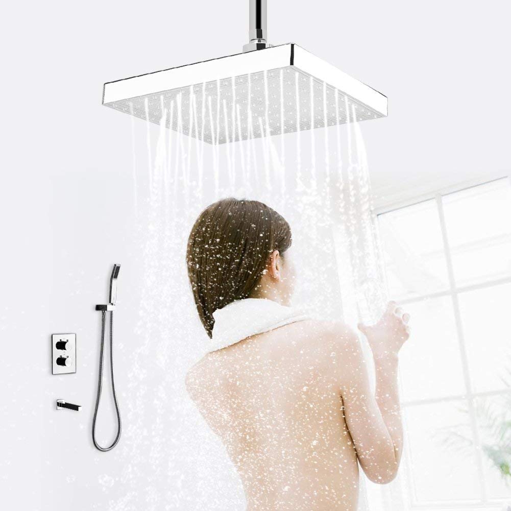 Ejoyous Soffione, Soffione Doccia a LED Quadrato, soffioni Doccia fissi da 8 '' Soffione Doccia Cromato Ultrasottile Soffione Doccia ad Alta Pressione con Romantica Luce LED a 7 Colori