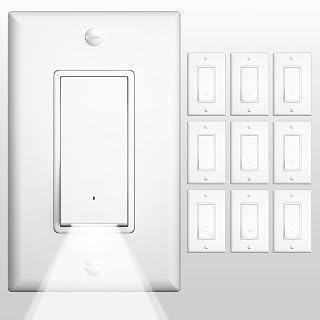 Amico Single Pole Light Switch with Night Light, UL Listed, LED Guide Light Wall Switch for Hallway Bedroom Bathroom, 6000K Built-in Nightlight, Residential Use, 15Amp 120/277V, White, 10 Pack - Amazon product rated Grade A