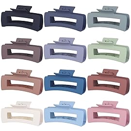 Sisiaipu Hair Clip - Claw, 4.1 Inch Extra Large for Thick, Long, Curly Hair, 12 Pcs, 12 Rubber Paint and Plastic Materials, Non-Slip Design, Women and Girls Hair Accessories - Multicolor