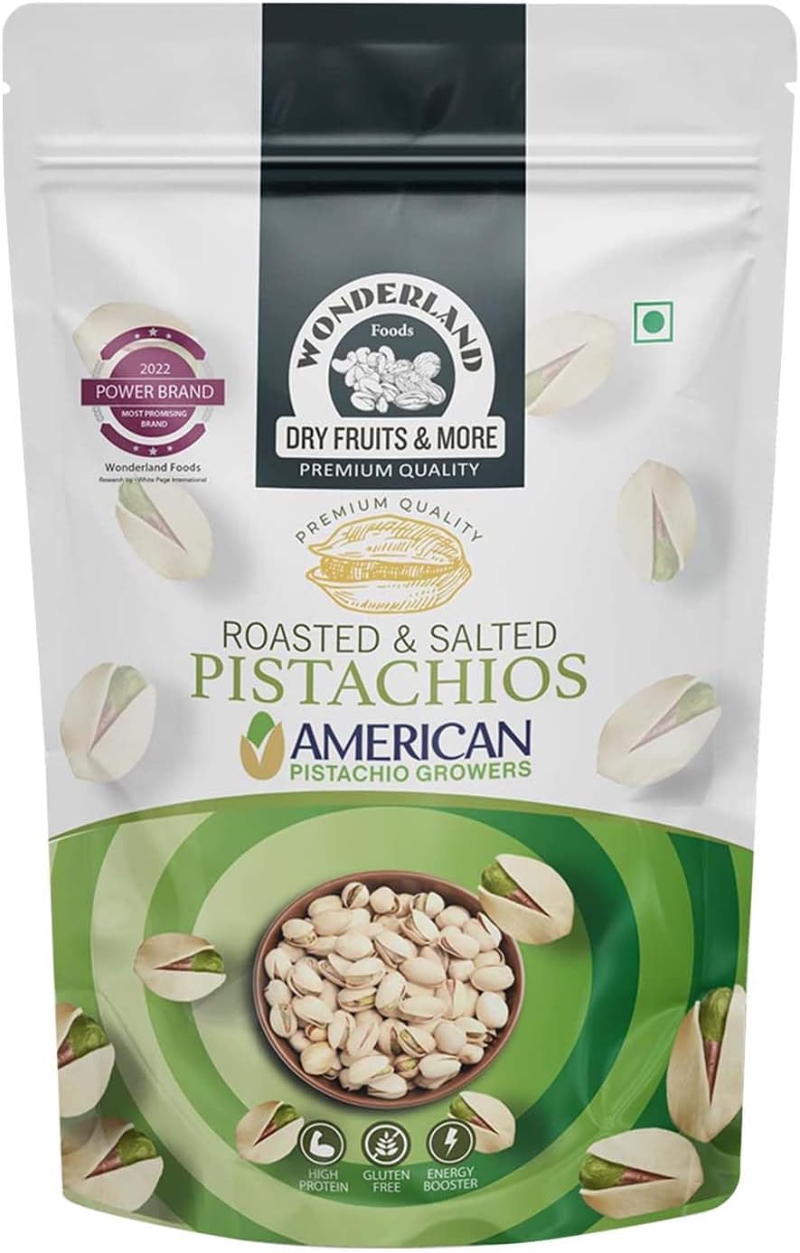 Wonderland Foods 200g American California Roasted & Salted Jumbo Pistachios (Pista) Pouch | Dry Fruits