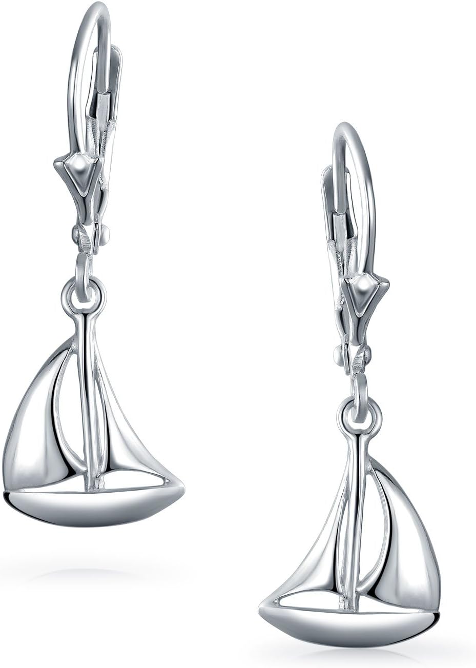 Bling .925 Sterling Silver Nautical Sail Boat Sea Lover Ocean Vacation Ship Sailboat Leverback Dangle Earrings Pendant Necklace For Women Teen