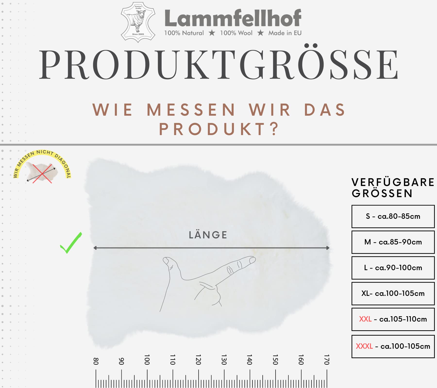 Lammfellhof Baby Lammfell Medizinisch Gegerbt - Therapeutisches Lammfell, Medizinisches Schaffell Baby - Lammfell Echt Merino Schaffell Ökologisch - 100% Natürliches Relugan (XXL -ca.105-110cm)