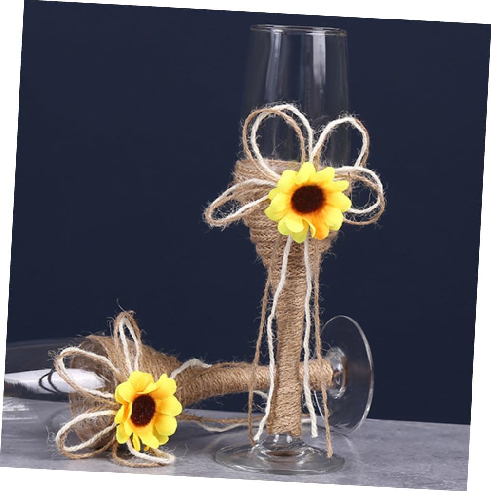 Sunflower Wine Goblets with Rustic Rope Wrap Glass Stemware for Wedding Party Drinkware Engagement Cocktail Celebrations Transparent Glass Cups