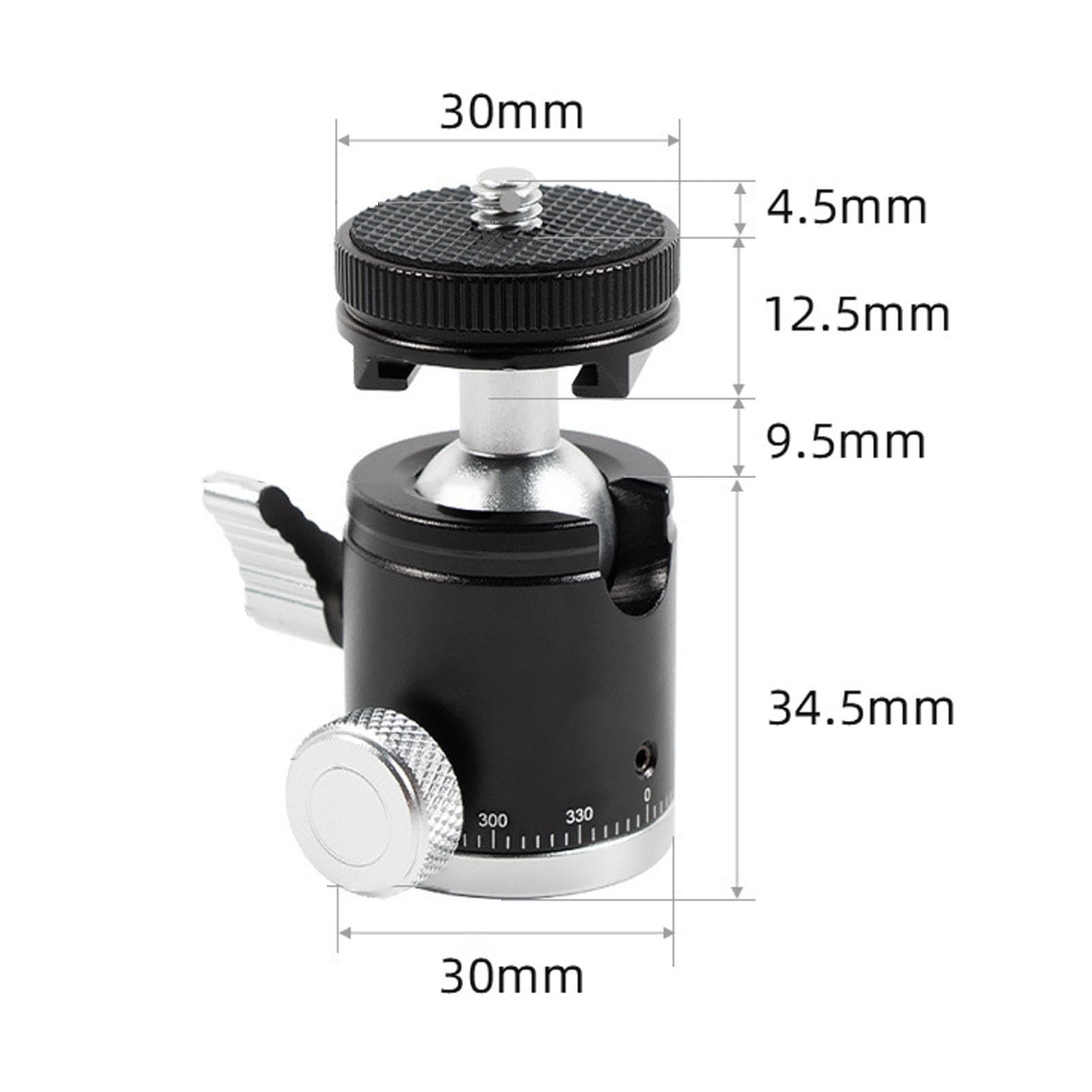 Mini Testa a Sfera, Testa a Sfera Panoramica Girevole a 360 Gradi per Treppiede per Fotocamera con Attacco per Slitta Fredda con Vite da 1/4 di Pollice, Carico 3 Kg, per