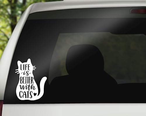 Life is Better with Cats - Calcomanía de vinilo con diseño de gato  Calcomanía de gato mamá  Calcomanía para parachoques de automóvil, calcomanía