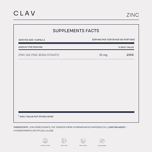 Miniatura 8 de CLAV® Bisglicinato de zinc 25 mg - 180 tabletas (suministro para 6 meses) - Suplemento de zinc quelado natural - Glicinato de zinc vegano para apoyo