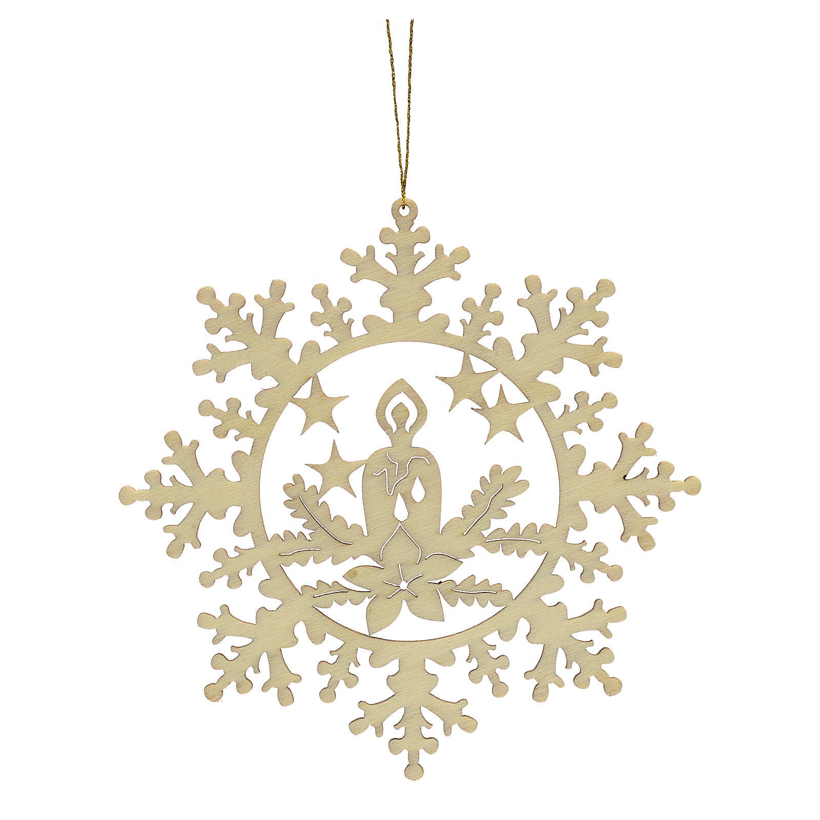Tree Decoration, Wooden Snowflake with Candle, 9 cm (3.55 inc.)