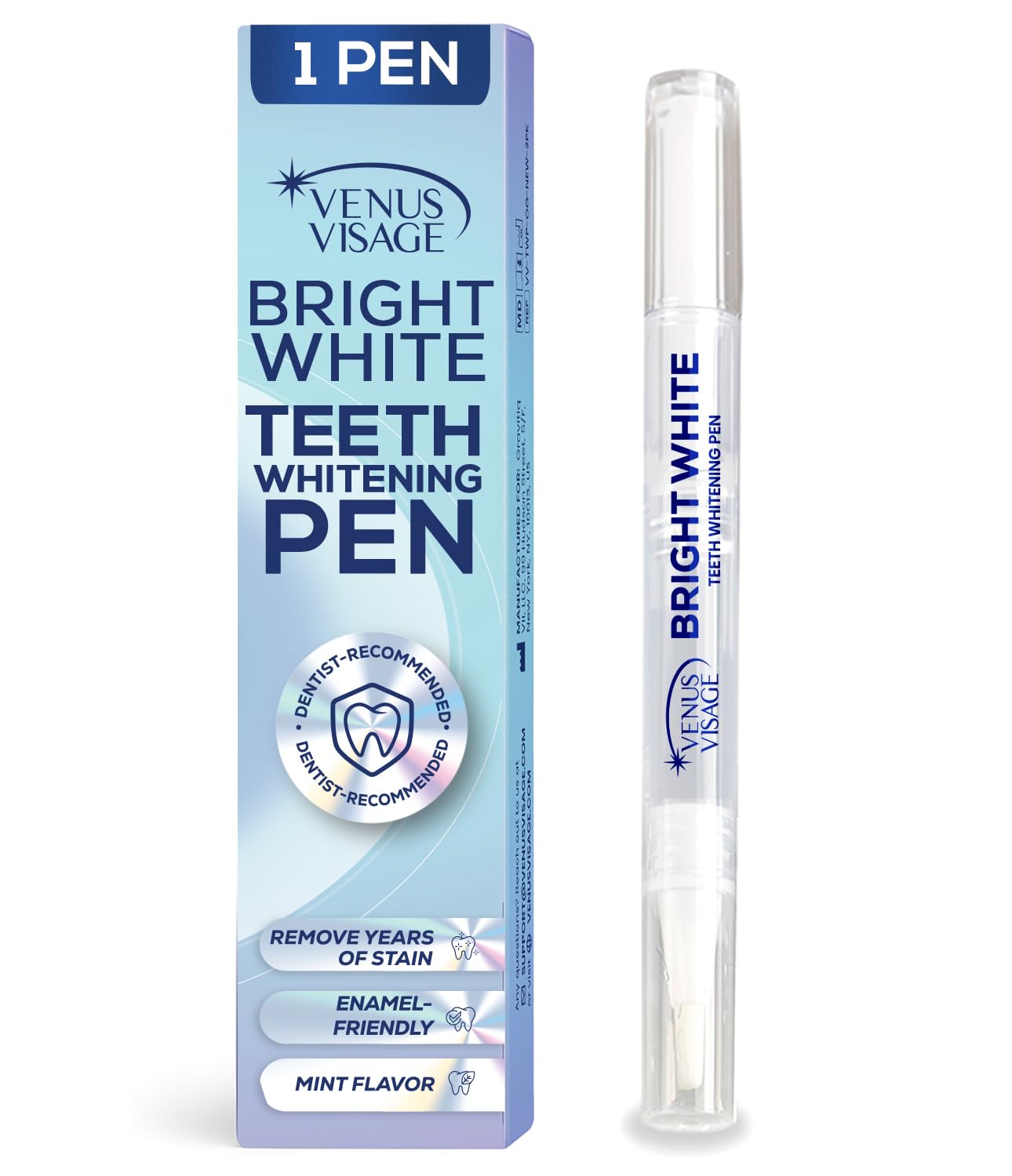 Venus Visage Award Winning Teeth Whitening Pen, 10+ Uses - Teeth whitening Gel Professionally formulated - Best Teeth whitening kit Teeth Whitener - Low Sensitivity - Mint - 0.07 Fl Oz (Pack of 1)