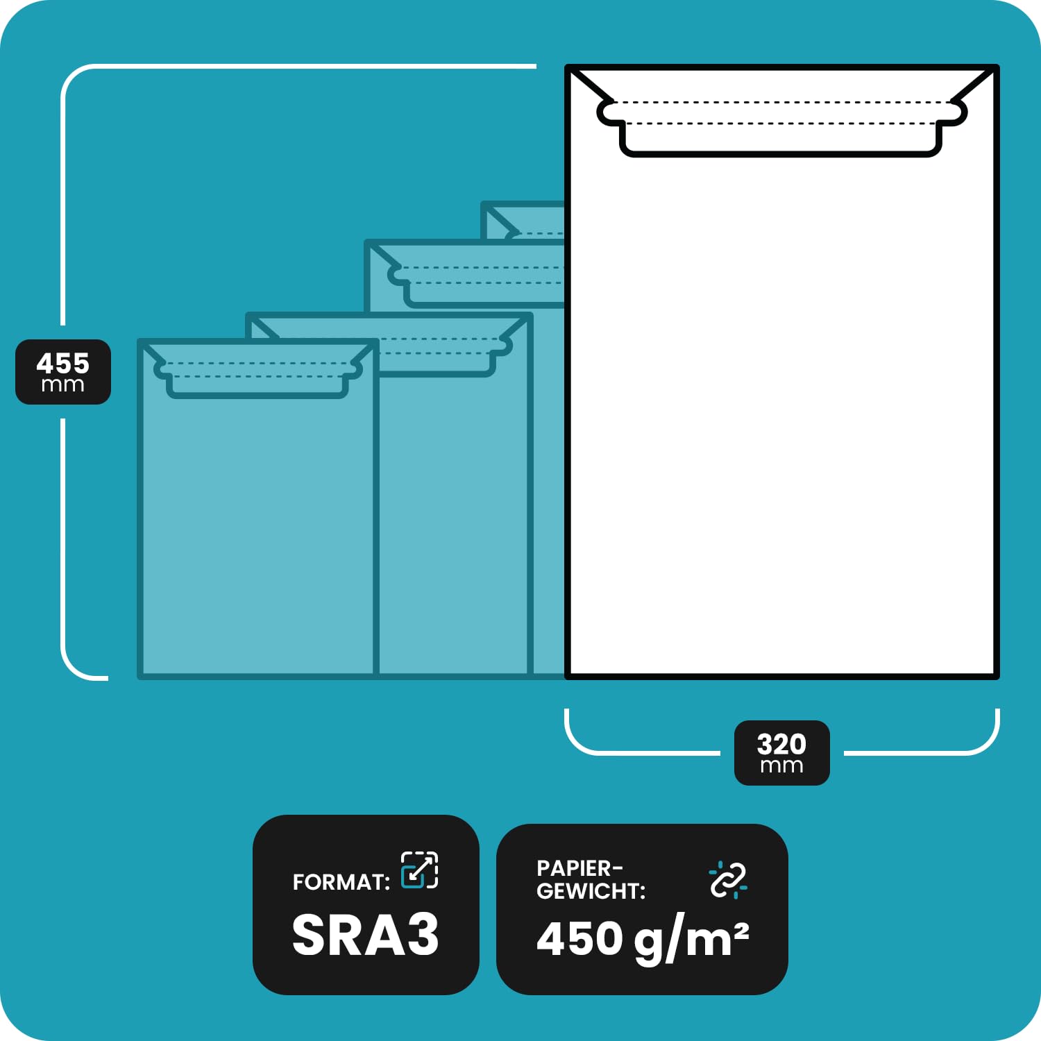 Netuno 100 sobres de cartón SRA3 320×455 mm blancos 450 g cierre autoadhesivo sin ventana para documentos grandes catálogos y calendarios