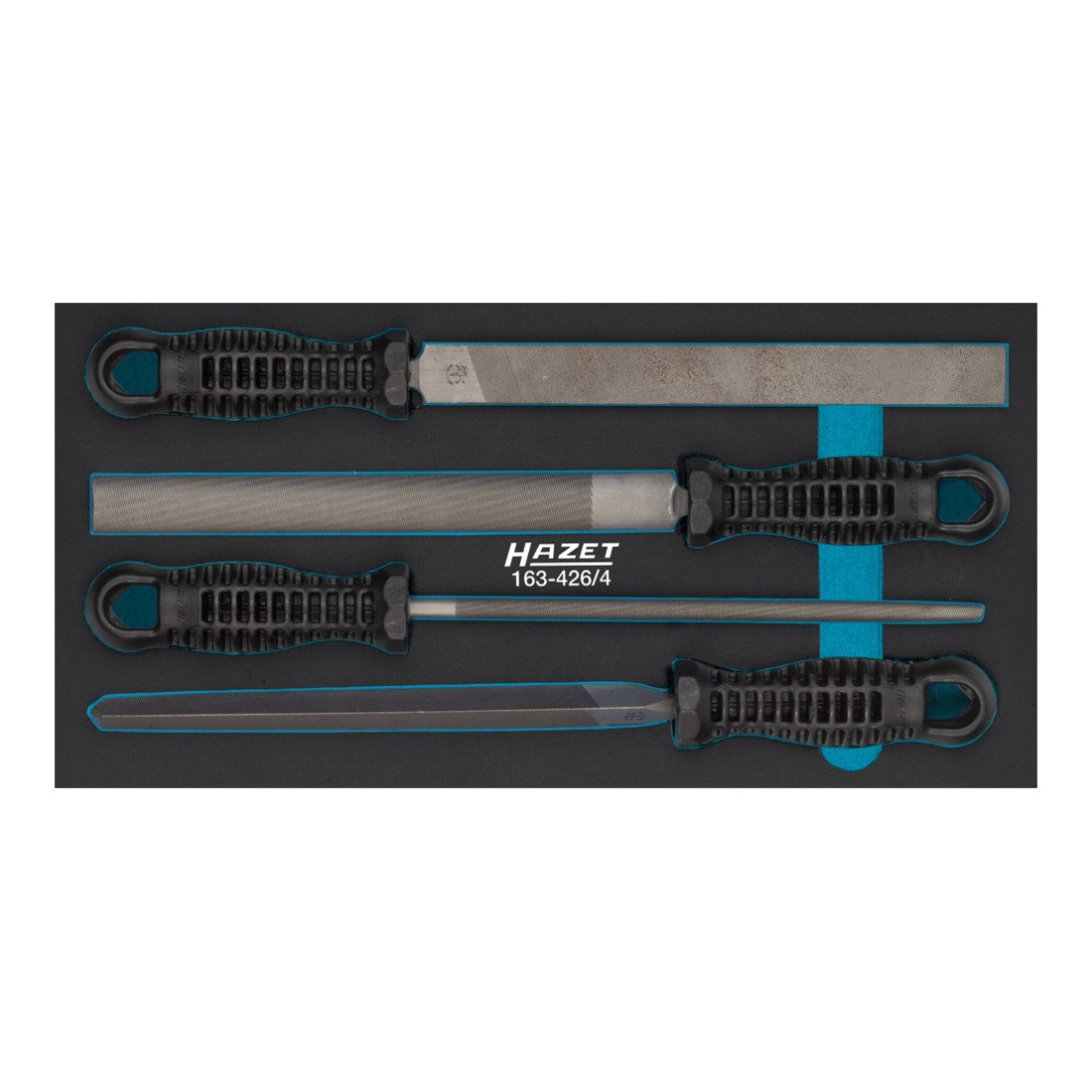 HAZET Feilen-Satz 163-426/4, 4-teilig, Länge 342 mm, Breite 172 mm | Länge 342 mm, Breite 172 mm, Höhe 40 mm, 663 g, 1/3 (342 x 172 mm) / auch für HAZET 165-L , 4-teilig
