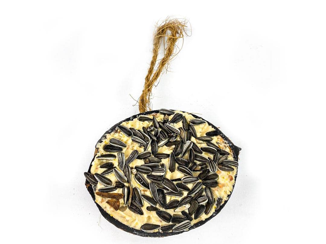 Chubby Coconut Halves Topped with Sunflower Seed Bird Feeder, for Wild Birds, Coconut Shell Suet Birds Food, Suet for Blackbirds, Woodpeckers, Starlings & Sparrows (1 Pack)