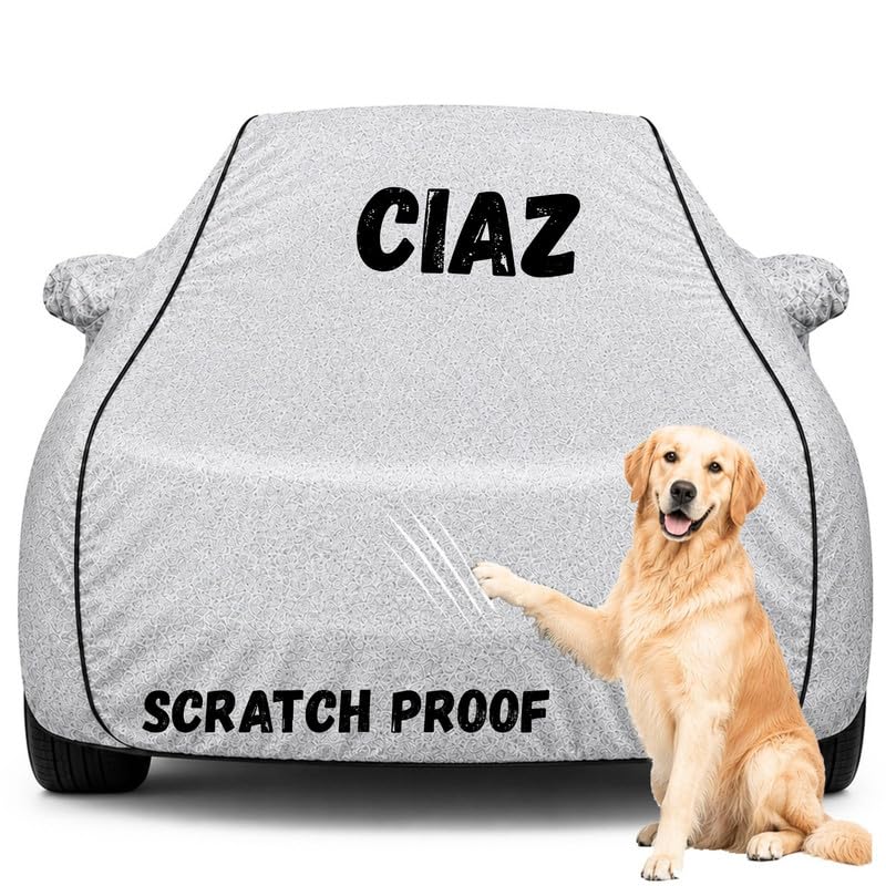 Image of Pure Fabric Silver 100% Waterproof Ciaz Car Cover | Polyester Car Body Cover for Rain & Sun | UV Protection, Dustproof, Scratch Resistant, Windproof, Heat Resistant, Custom Fit