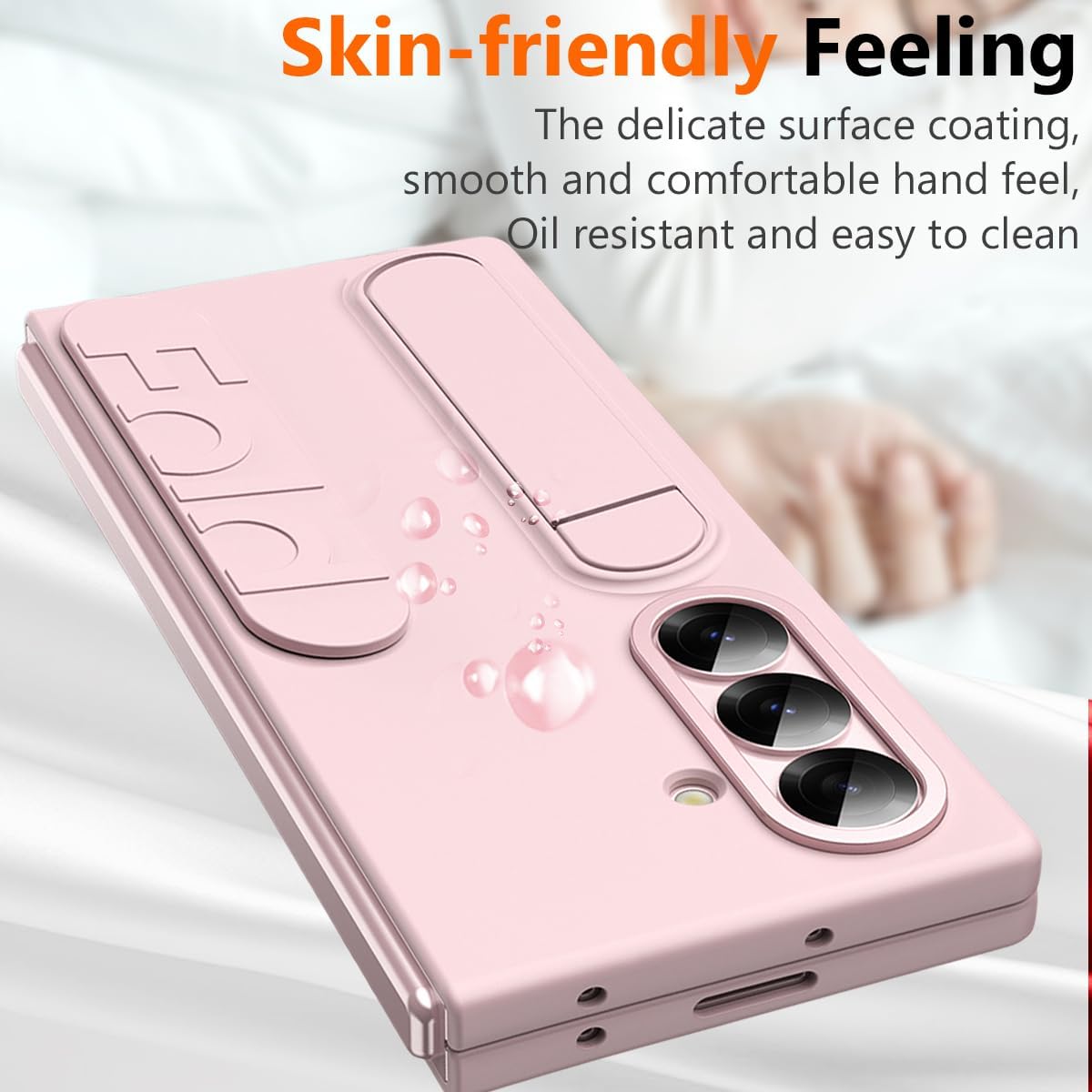 Wrist Strap for Samsung Galaxy Z Fold 7 Case with Card Slot, [Finger Strap] [Kickstand] [Front Screen Protector] Full Body Slim Thin Scratch-Resistant Protective Phone Case for Z Fold 7 Pink