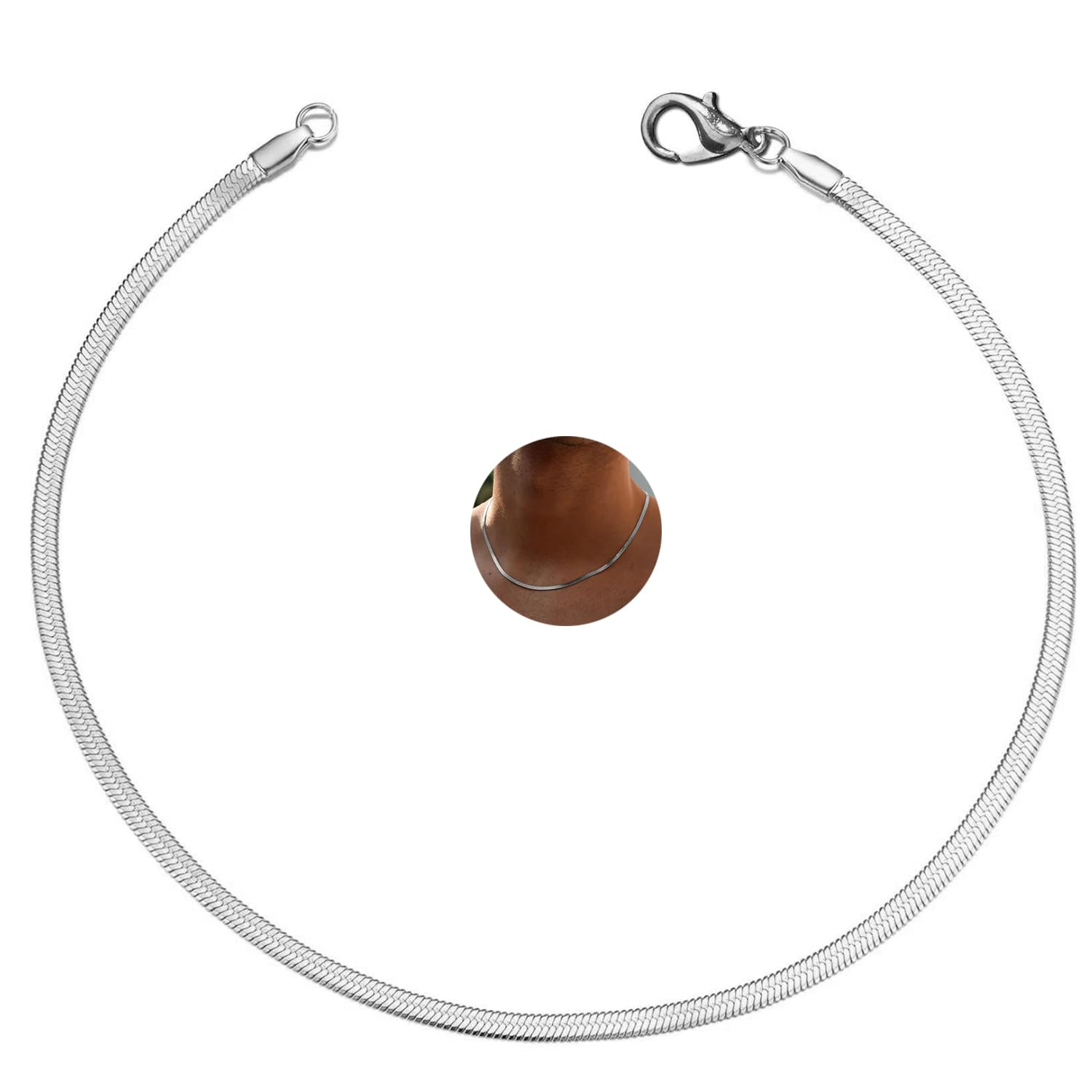 FASHIONS Classic Simple Silver Stainless Steel Flat Snake Western Charm Stylish Herringbone Neck Necklace Chains for Men Boys-image-40
