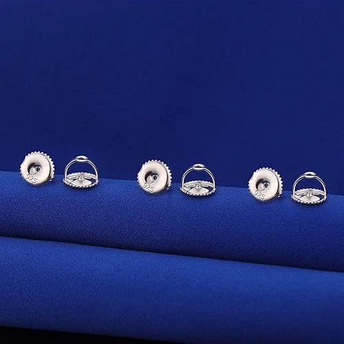 Miniatura 10 de 2 pares de aretes de rosca de plata de ley 925 para tachuelas, hipoalergénicos con rosca para aretes para poste roscado de 0.032 pulgadas (plateado)