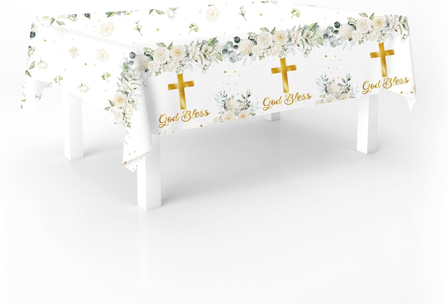 161 Pcs God Bless Tableware Set, Baptism First Holy Communion Party Decorations Supplies for Newborn Baby Shower, Baptism Church Cross White Floral, Serves 20 Guests