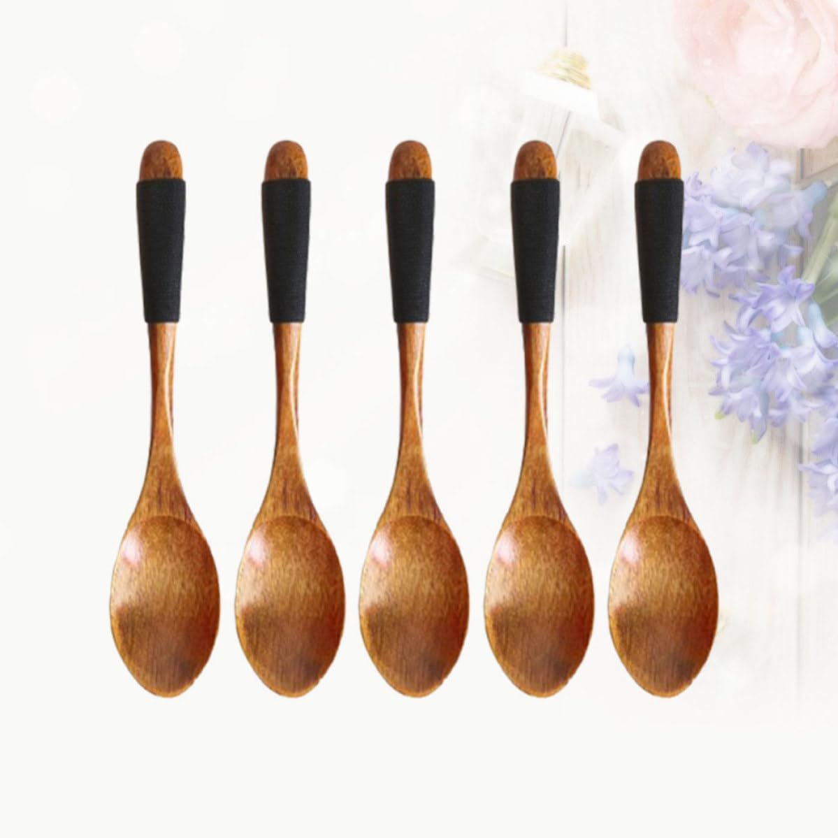 ORFOFE 5pcs Wooden Mini Spoons Set, Portable and Lightweight Dessert Spoons Made of Smooth Wood, for Home and Tea House Use