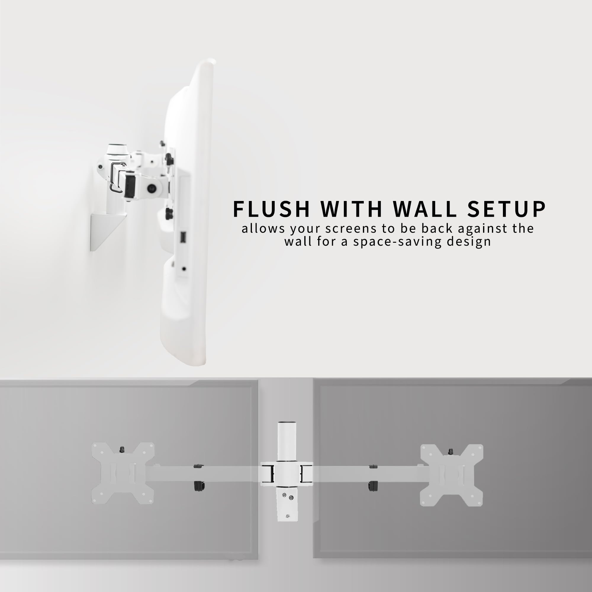 VIVO Soporte de pared para monitor LED LCD dual de 21 a 32 pulgadas, brazos telescópicos resistentes, configuración de pared empotrada, se adapta a 2 pantallas, blanco, MOUNT-TS32W