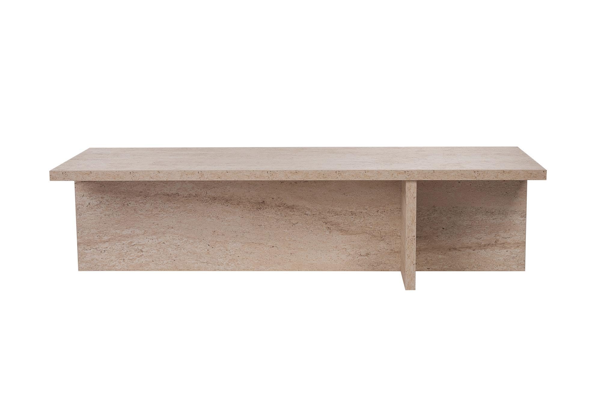 Stilvoller Couchtisch, Travertine-Farbe, 120 x 30 x 45 cm | 100% melaminbeschichtete Spanplatte, 25 mm Stärke | perfekt für Moderne Wohnzimmer