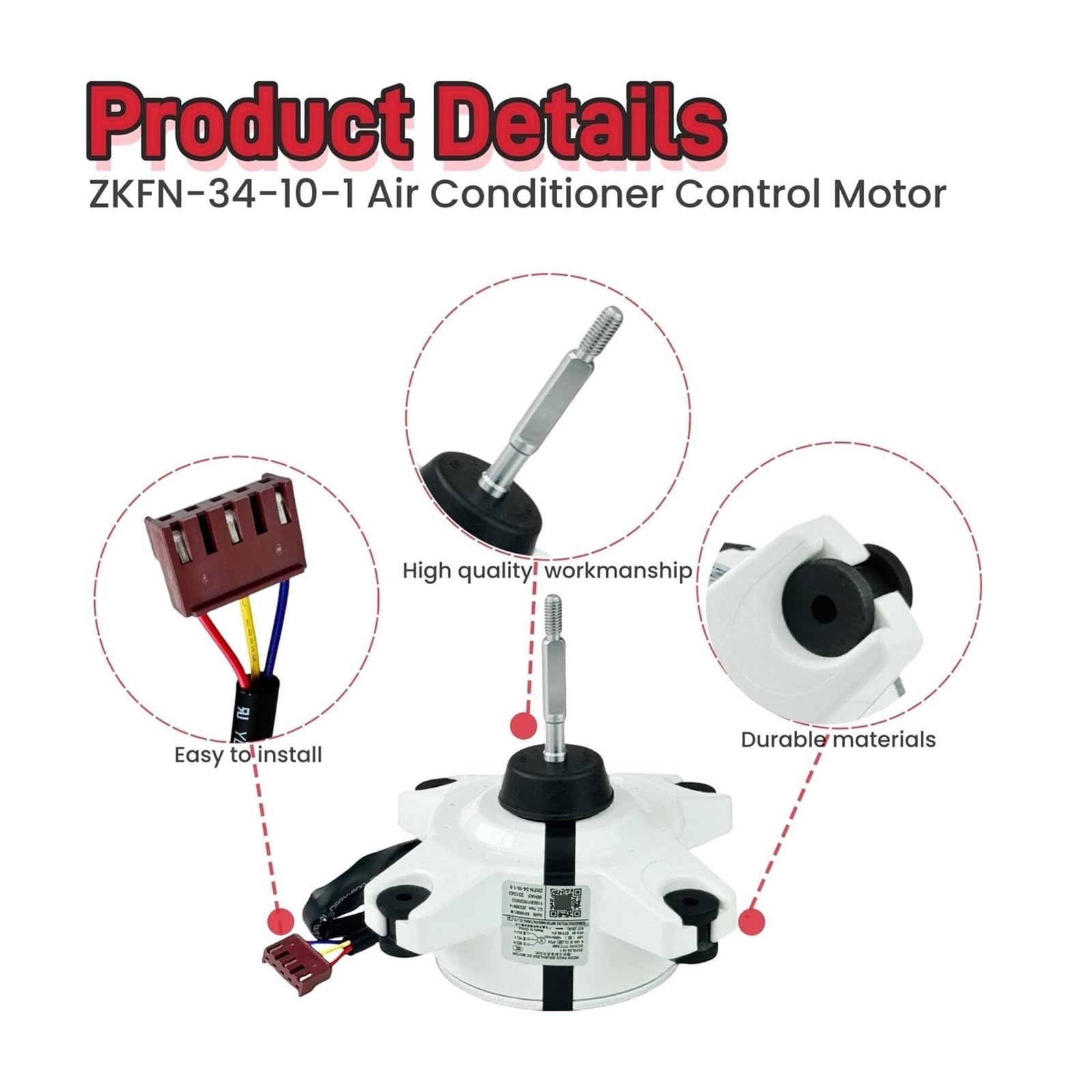 ZKFN-34-10-1 Motor de control de aire acondicionado Motor de CC sin escobillas DC310V 34W 0.16A 1000r/min, Piezas de ventilador externo de frecuencia variable, Conector: 3 cables, Rot: CW