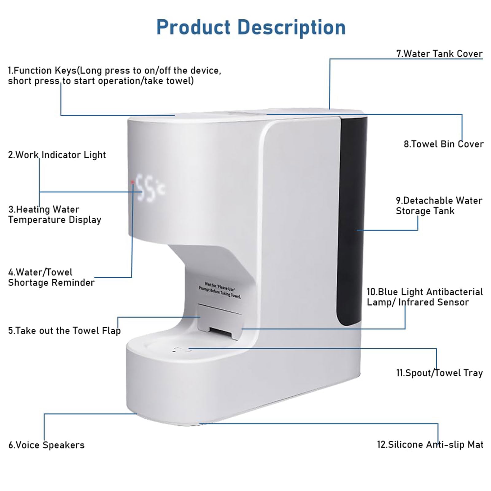 Distributeur de Serviettes Chaudes Intelligent, Machine Chauffante pour Serviettes Visage avec 40 Serviettes Compressées Douces Jetables, Température Constante à 55℃ & Chauffage en 5s