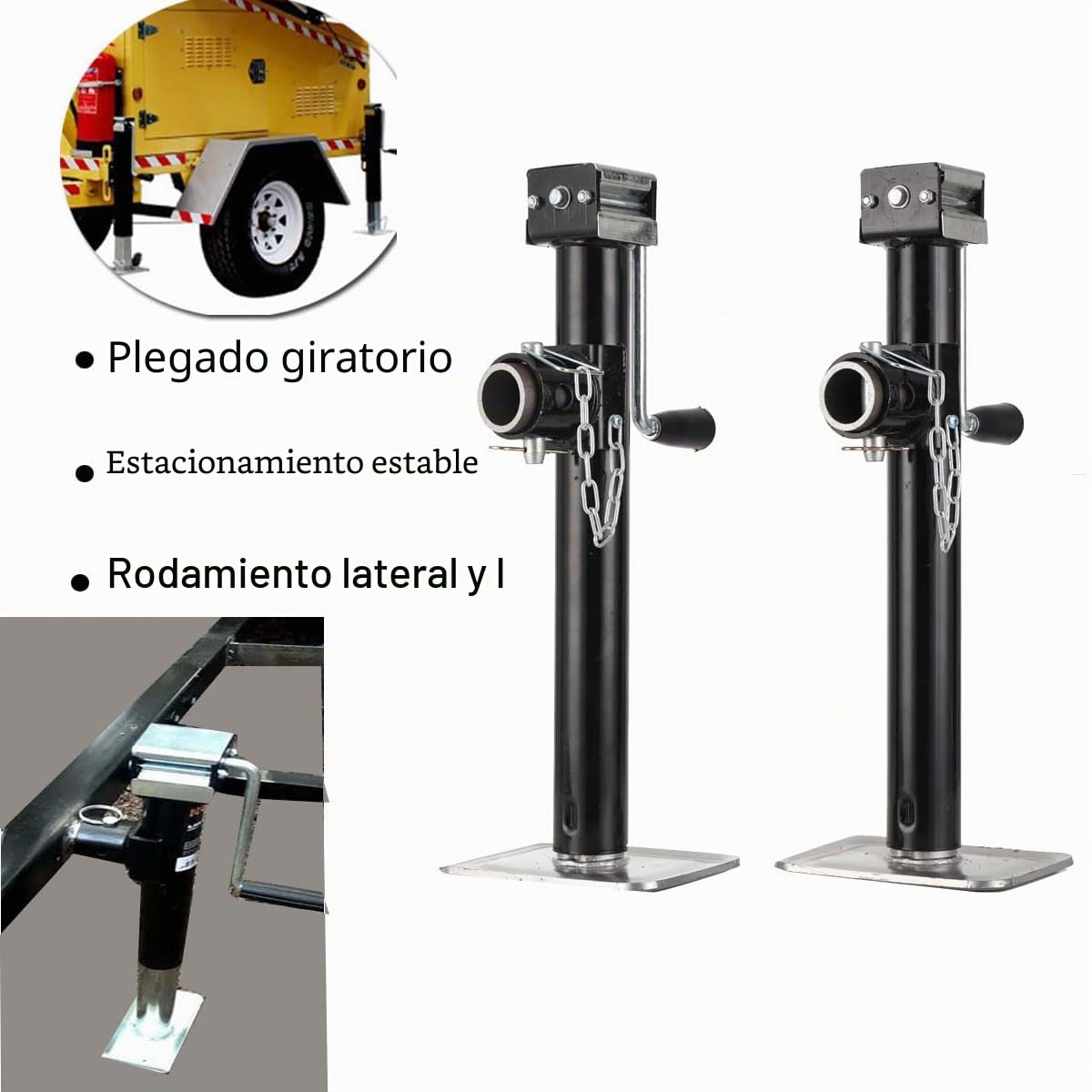 2 Soportes para Remolque, Altura Ajustable, 53-90 cm, Soporte de Apoyo, Soporte de manivela, Soporte Pata Remolque, para caravanas, autocaravanas, Coches, Yates, remolques, Acero, Carga 800 kg
