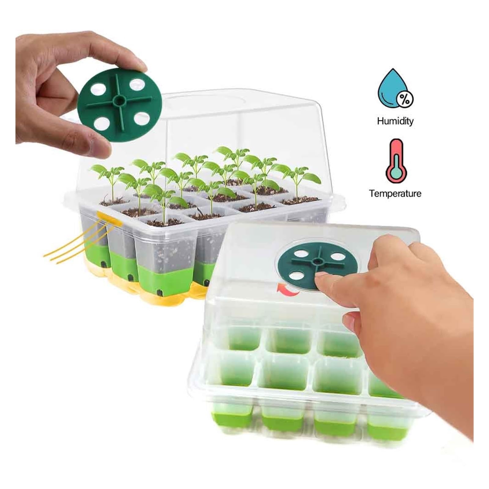 Bandejas para Semillas Bandeja de Inicio de plántulas de 12 Celdas con Cubierta Transparente Caja de germinación de Humedad Invernadero de Crecimiento for jardín Interior para Semilla(5pcs)