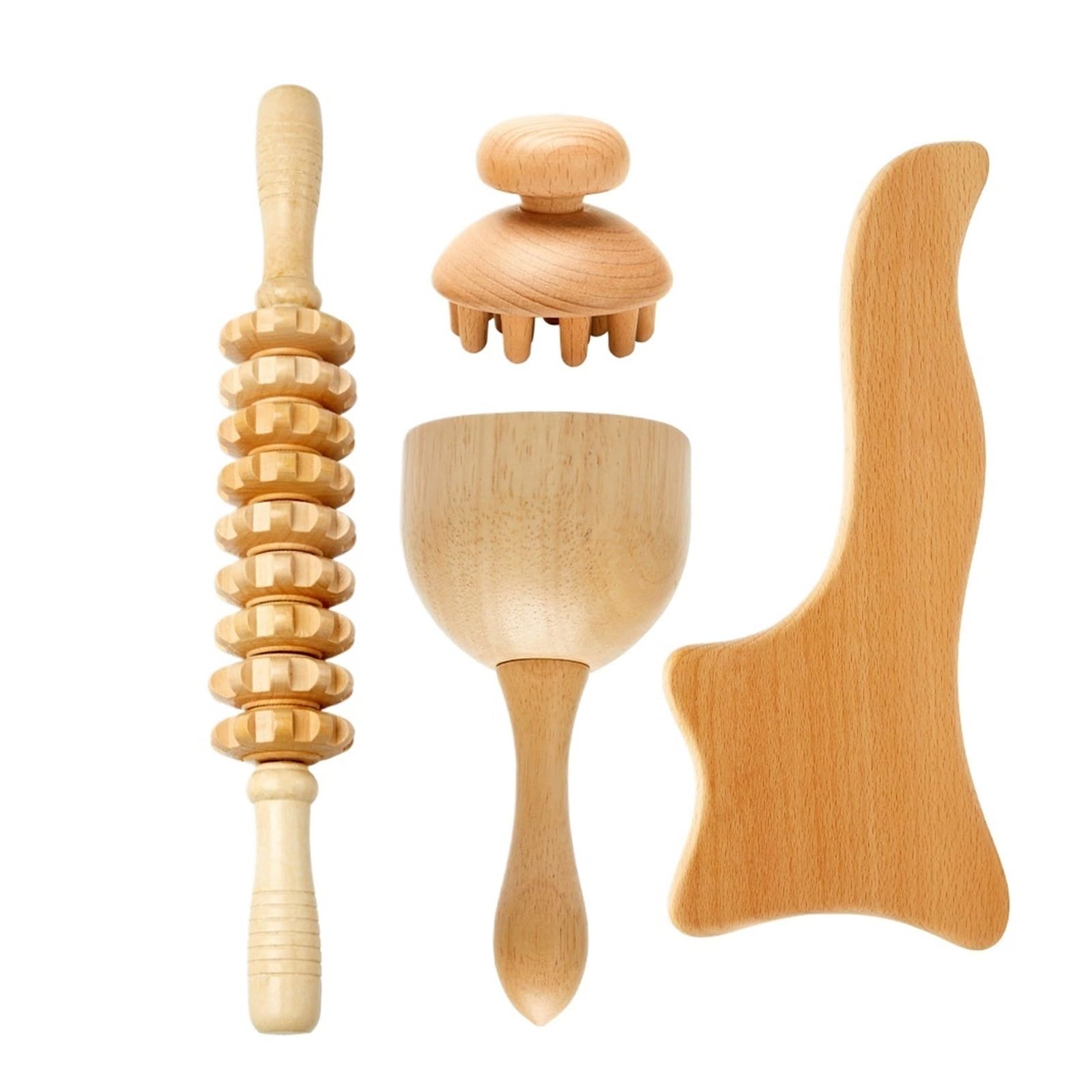 Herramientas de masaje anticelulítico para terapia de madera, rodillo masajeador de madera, taza Gua Sha, kit de meroterapia, drenaje linfático (estilo M)