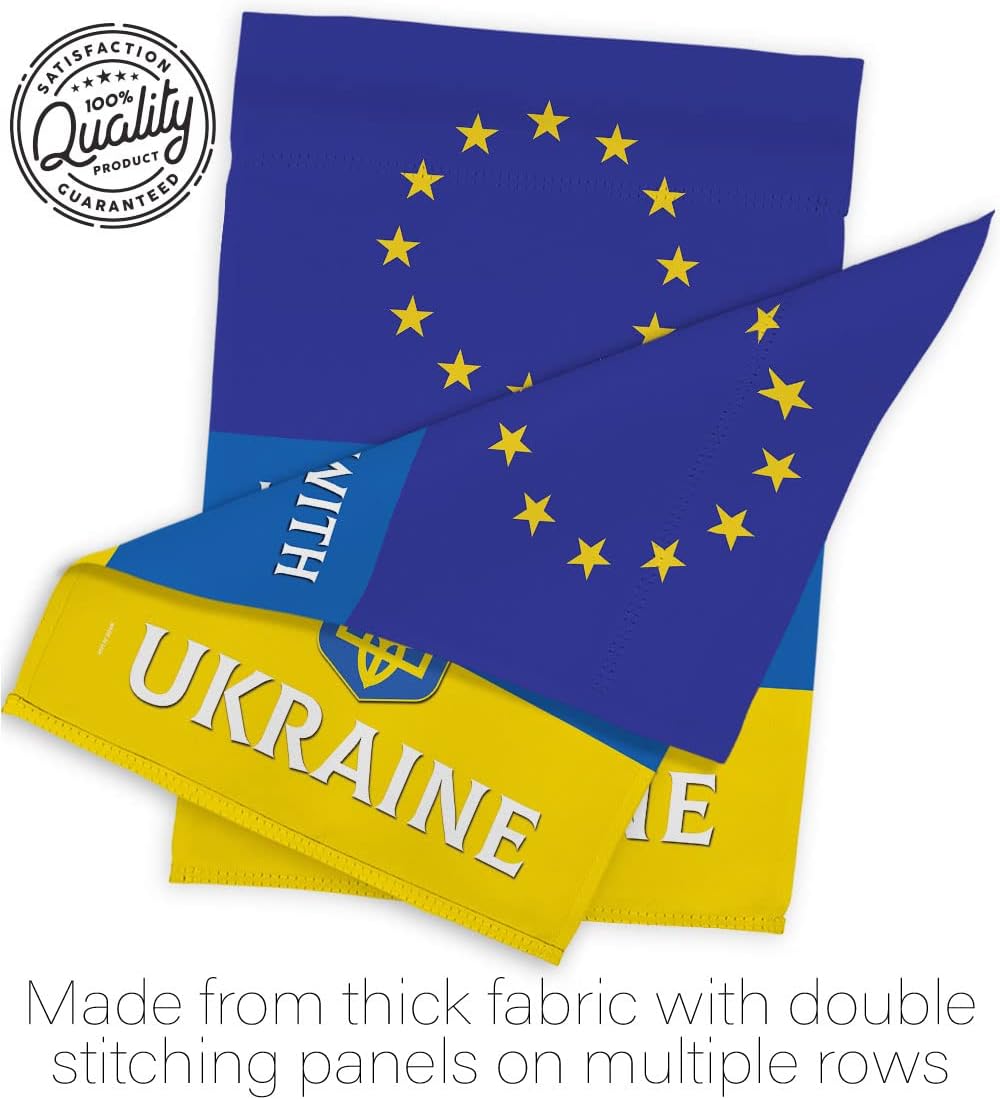 European Union Stand with Ukraine House Flag - Set Support Cause Ukrainian - Decoration Banner Small Garden Yard Gift Double-Sided Made in USA 28 X 40