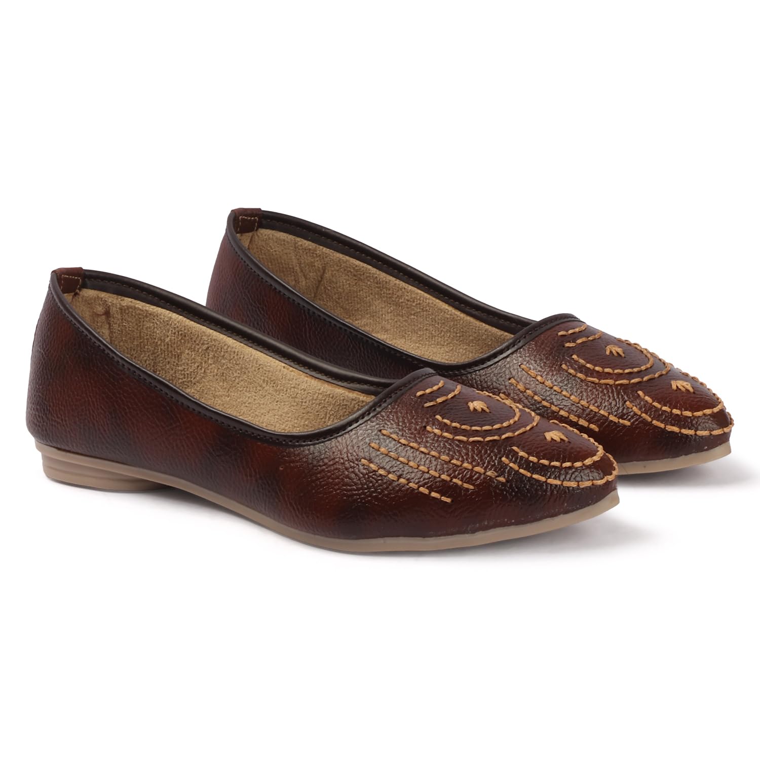 Traditional Jutti for Women & Girls | Flat Sole, Soft Lining, Cushion Footbed | Comfortable Ethnic Footwear for Festive, Wedding & Casual Wear(CR-476-BROWN)-image-13