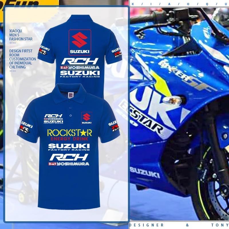 スズキバイクチームライディング半袖ポロシャツメンズmotogpファクトリーチームレーシングスーツtシャツトレンディ