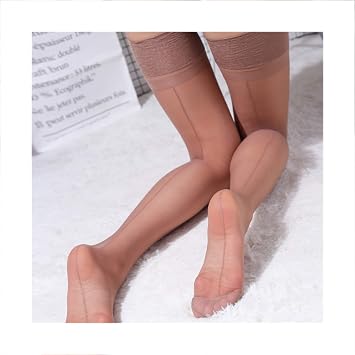Women Over Knee Stockings Sheer Thigh High Stocking Back Seam Heel Stocking Shiny Woman Nylon Medias Color 0909 Coffee X 10
