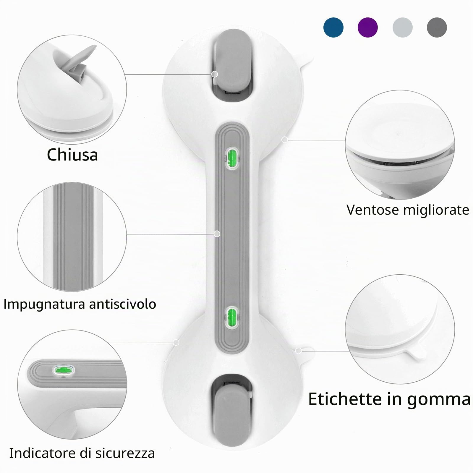 Newthinking maniglie ventosa da bagno 30cm, doccia anziani maniglia ventosa con Indicatore, maniglione ventosa bagno per Anziani disabili, 2 pezzi