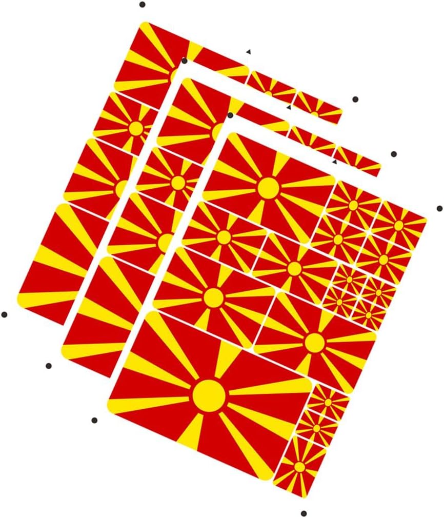3Pack Laser Printing Americas Europe Oceania North Macedonia Makedonia Flag Stickers Decal in Multiple Sizes Sticker (Yellow North Macedonia)