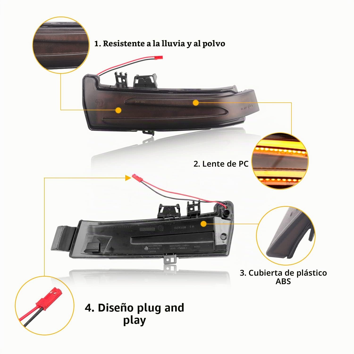Par de Luces Intermitentes, Intermitentes Secuenciales Compatibles con Mercedes Benz W176 W246 W204 W212 W221 CLA C117 X156 X204 W218, 2 Piezas