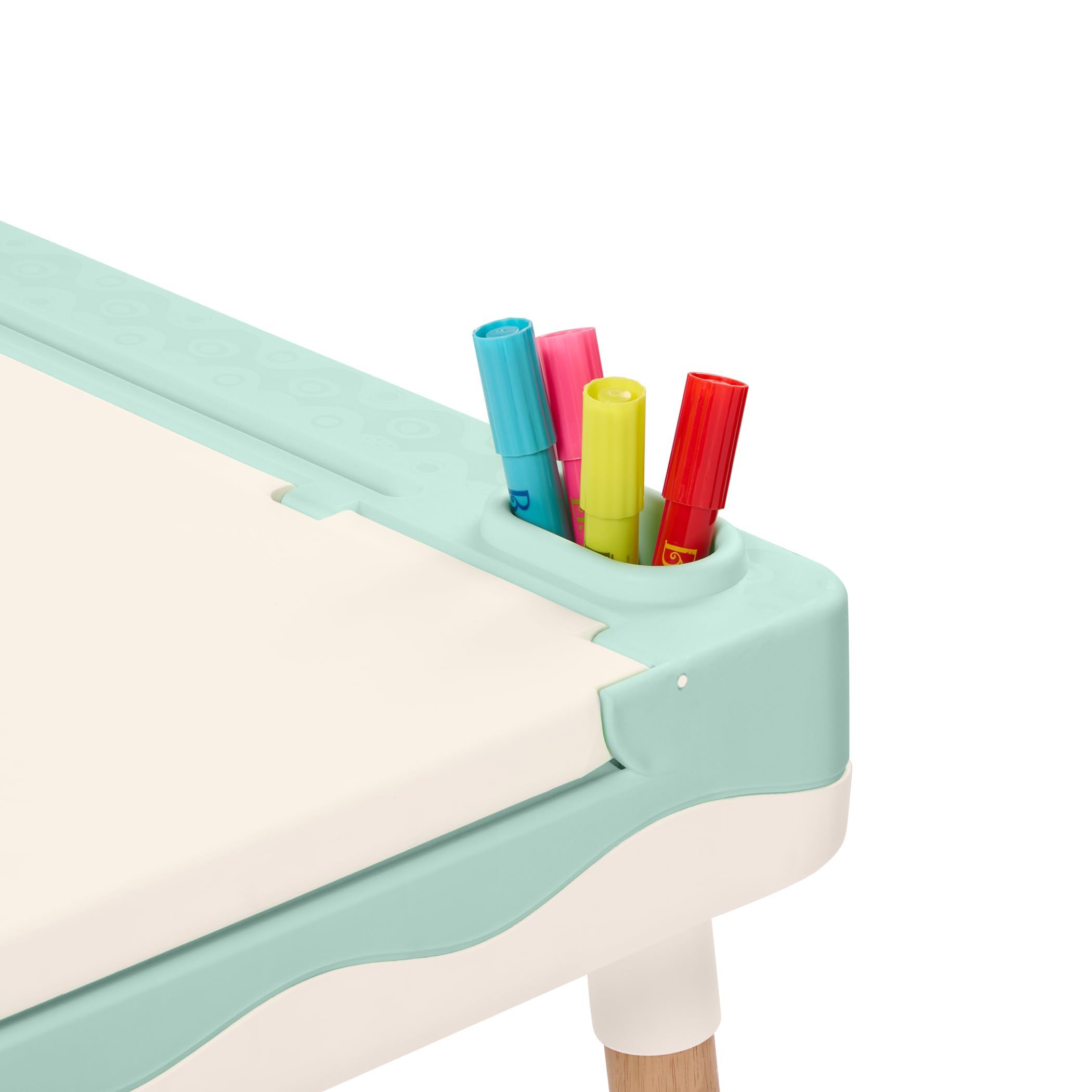B. toys scrivania e sedia per bambini, con portamatite integrato | Con portamatite e gestione dei cavi integrata; 63,5 x 47 x 58,7 cm; Set da 10; verde menta e avorio; 3+ anni