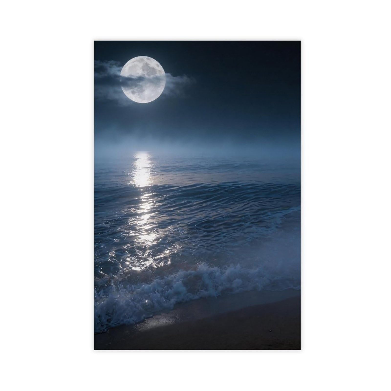 Bareronor Night Ocean And Moon Canvas Poster Bedroom Decor Landscape Office Room Decor Gift 24" L X 36" W