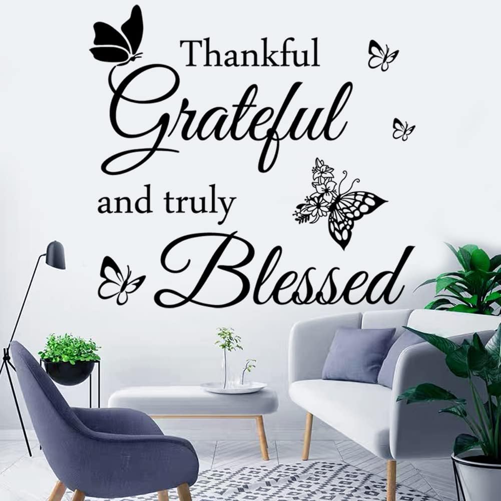 Faith Vinyl Lettering Thankful Grateful and Truly Blessed Inspirational Quote Decor for Home Decor Living Room Kitchen Office Wall Decoration