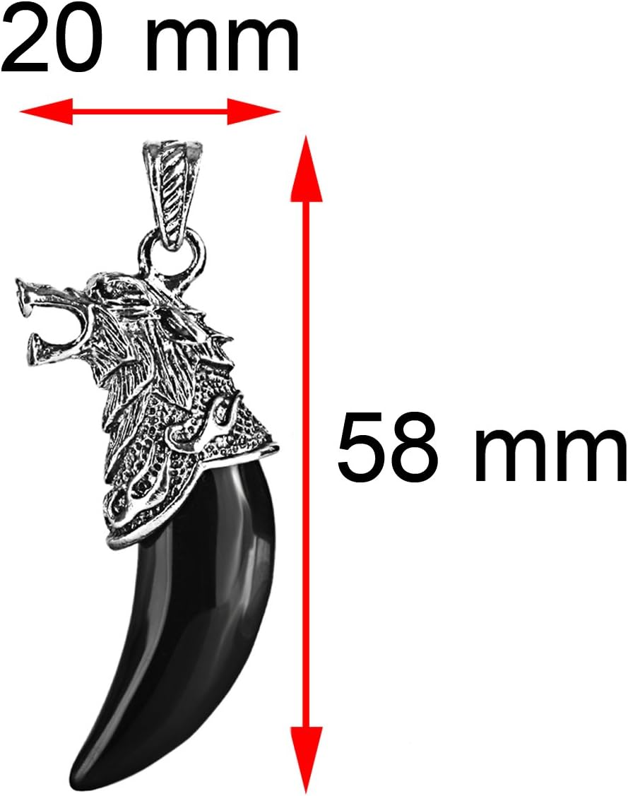BEADNOVA Mens Gemstone Crystal Wolf Tooth Tribal Pendant Necklaces with Stainless Steel Chain 18" - Image 4