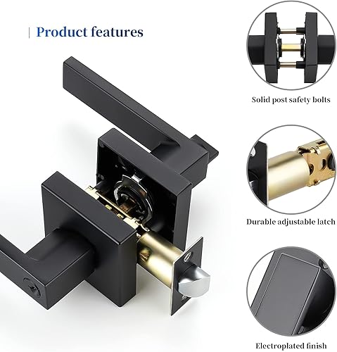 Miniatura 3 de Ravinte Paquete de 6 manijas de puerta de alta resistencia para cerradura de puerta, manijas cuadradas para puerta de derecha a la izquierda, juego