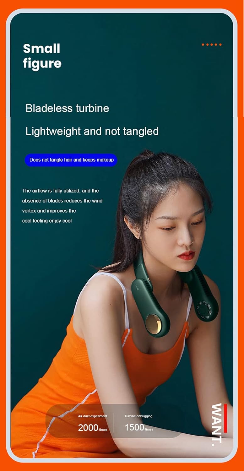 Portable Neck Fan, Hands Free Bladeless Fan,Super Quiet, 3 Speeds, 2400Mah Personal Wearable Neck Fan, USB Powered Neck Fan for Outdoor Indoor,White