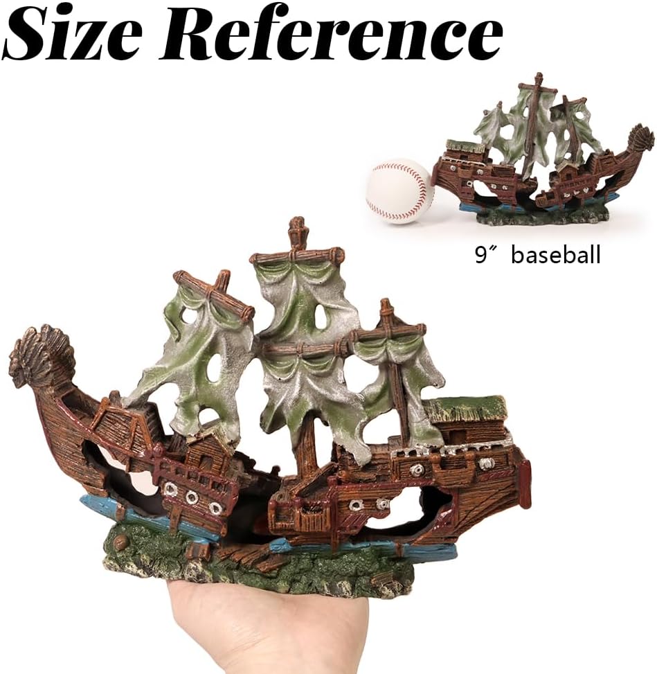 Fish Tank Decorations Aquarium Shipwreck Adornment Aquarium Décor Thematic Ornaments Fish Tank Accessories for Shrimp or Betta Fish Hideout