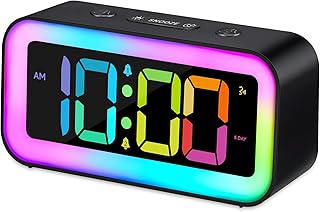 Cadmos Loud Alarm Clock for Bedrooms with Dynamic RGB Night Light,Heavy Sleepers Adults,Dual Alarm,Dimmer,USB Charger,Small Bedside Digital Clock with Led Display for Kids,Teens,Seniors (Black)